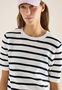 Pull à manches courtes avec structure et rayures