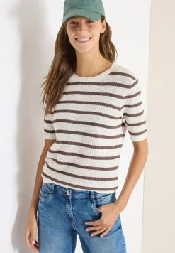 Pull à manches courtes avec structure et rayures