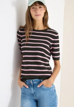 Pull à manches courtes avec structure et rayures