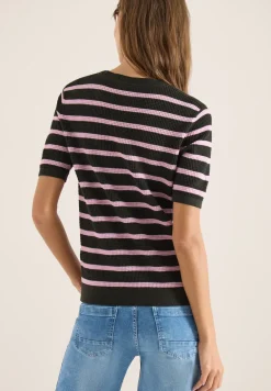 Pull à manches courtes avec structure et rayures