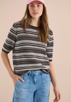 Pull à manches courtes, col rond et rayures