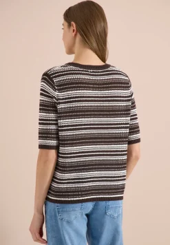 Pull à manches courtes, col rond et rayures