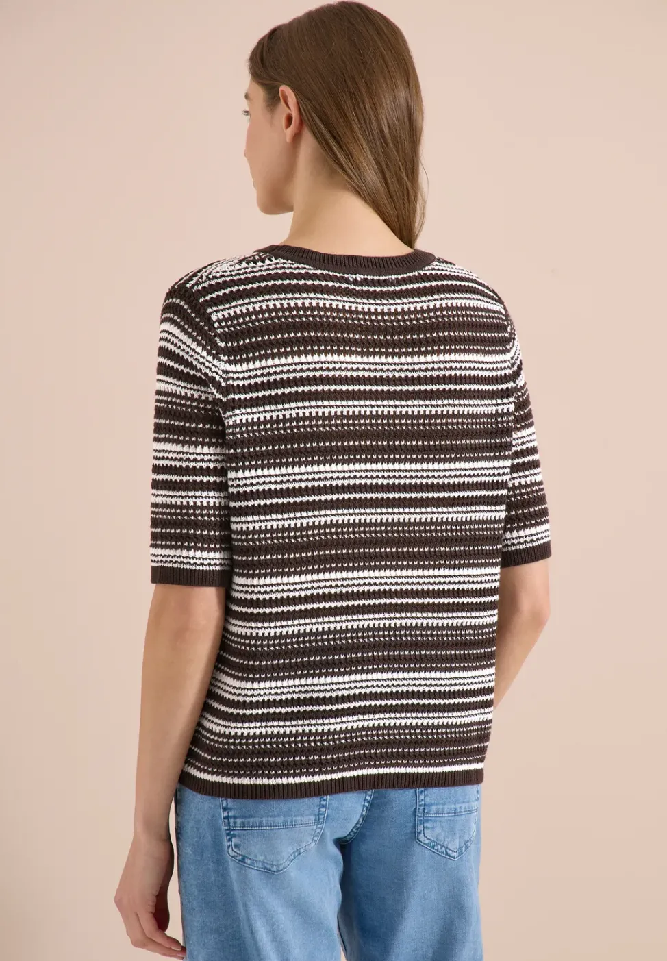 Pull à manches courtes, col rond et rayures