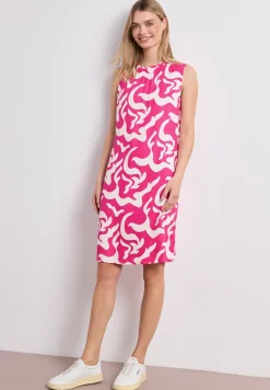 Robe à longueur de genou avec col rond et imprimé