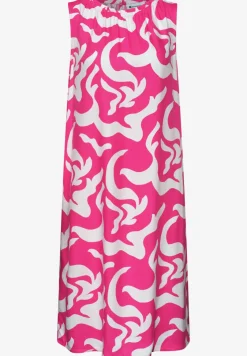 Robe à longueur de genou avec col rond et imprimé