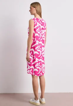 Robe à longueur de genou avec col rond et imprimé