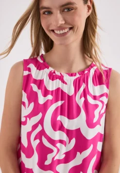 Robe à longueur de genou avec col rond et imprimé