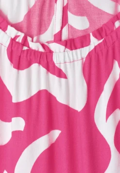 Robe à longueur de genou avec col rond et imprimé