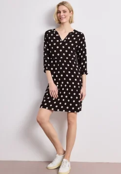 Robe à longueur de genou avec col fendu et imprimé