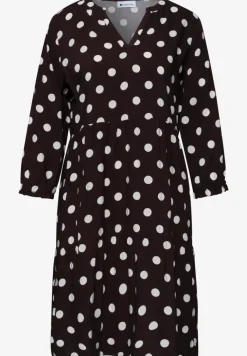 Robe à longueur de genou avec col fendu et imprimé