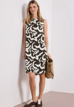 Robe à longueur de genou avec col rond et imprimé