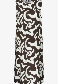 Robe à longueur de genou avec col rond et imprimé