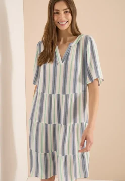 Robe longueur genou à col fendu et rayures