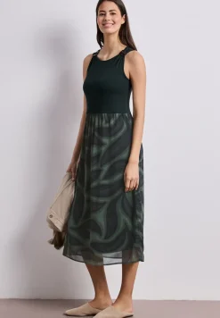 Robe midi avec un mélange de structures et un imprimé