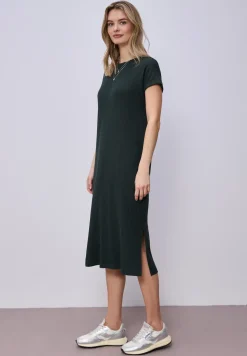 Robe midi en jersey côtelé