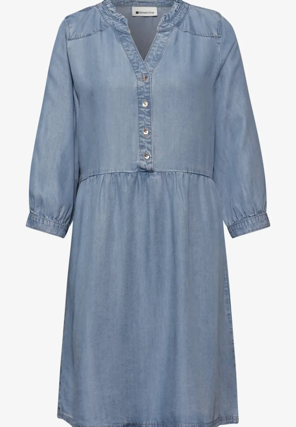 Robe à volants, longueur genou, look denim