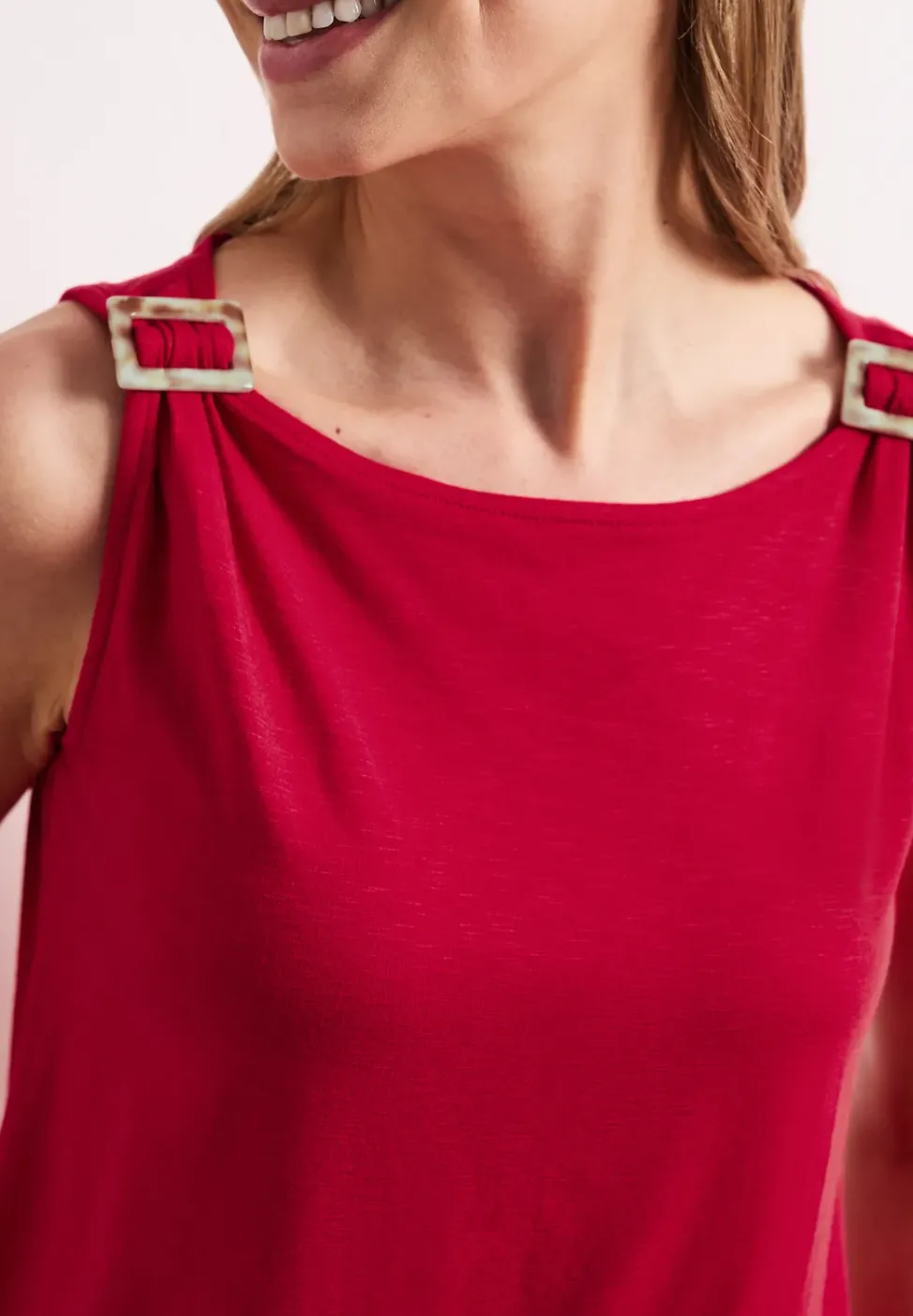 Top Femme à Col Rond et Détails aux Épaules