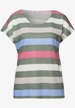 T-shirt à col en V arrondi et à rayures