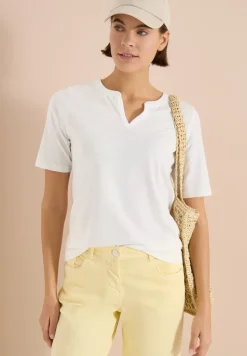 T-shirt à col fendu de couleur unie