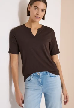 T-shirt à col fendu de couleur unie