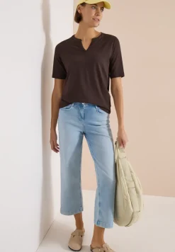 T-shirt à col fendu de couleur unie