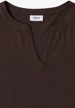T-shirt à col fendu de couleur unie