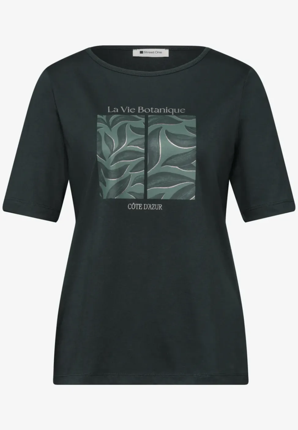 T-shirt à col rond avec motif de feuilles