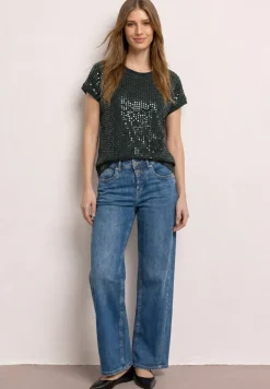 T-shirt à col rond et paillettes