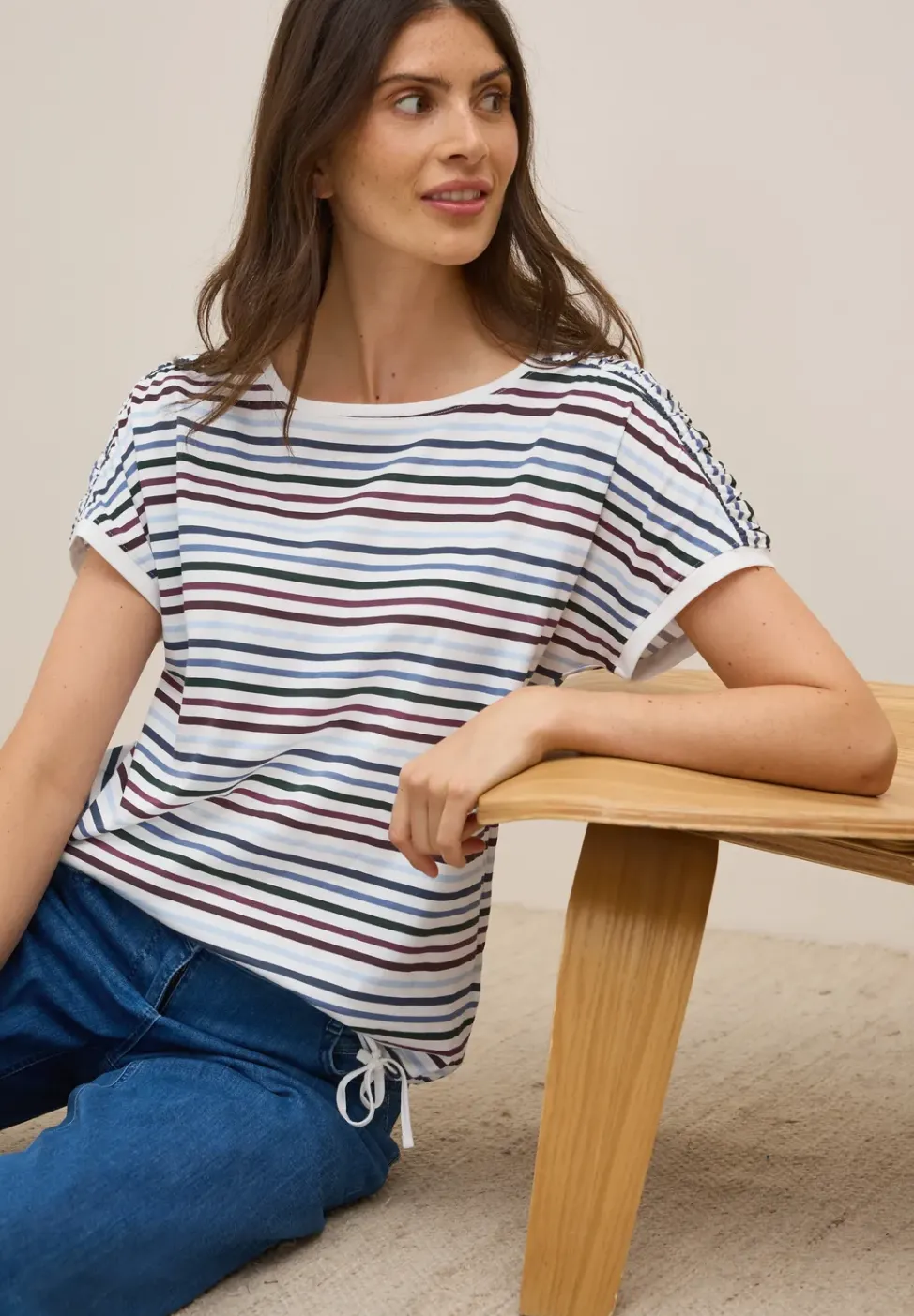 T-shirt à rayures avec cordon de serrage