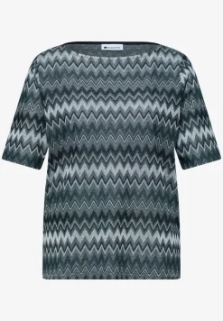 T-shirt avec boatneck et imprimé en zigzag