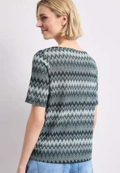 T-shirt avec boatneck et imprimé en zigzag
