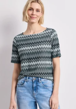 T-shirt avec boatneck et imprimé en zigzag