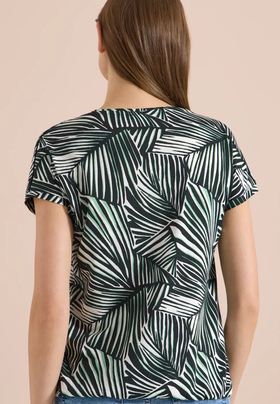 T-shirt avec col en V et détail en dentelle