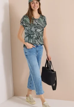 T-shirt avec col en V et détail en dentelle