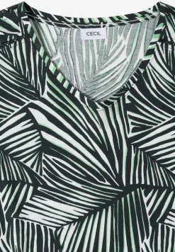 T-shirt avec col en V et détail en dentelle
