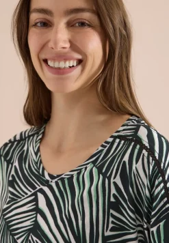 T-shirt avec col en V et détail en dentelle