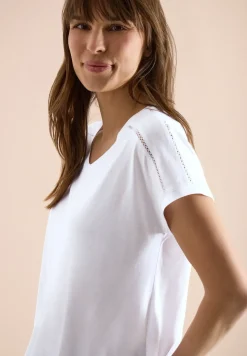 T-shirt avec col en V et détail en dentelle
