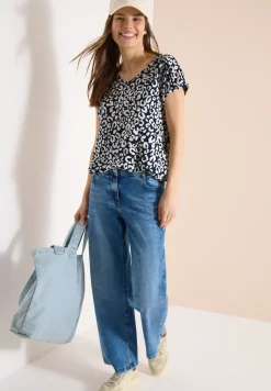 T-shirt avec détail en dentelle et imprimé léopard
