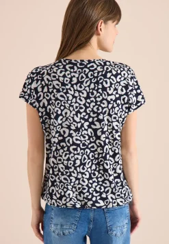 T-shirt avec détail en dentelle et imprimé léopard