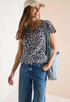 T-shirt avec détail en dentelle et imprimé léopard