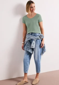 T-shirt basique avec col en V en couleur unie