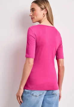 T-shirt basique avec col en V en couleur unie