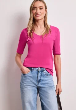 T-shirt basique avec col en V en couleur unie