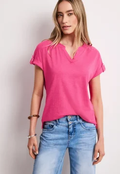 T-shirt col fendu avec boutonnage décoratif