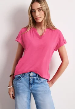 T-shirt col fendu avec boutonnage décoratif