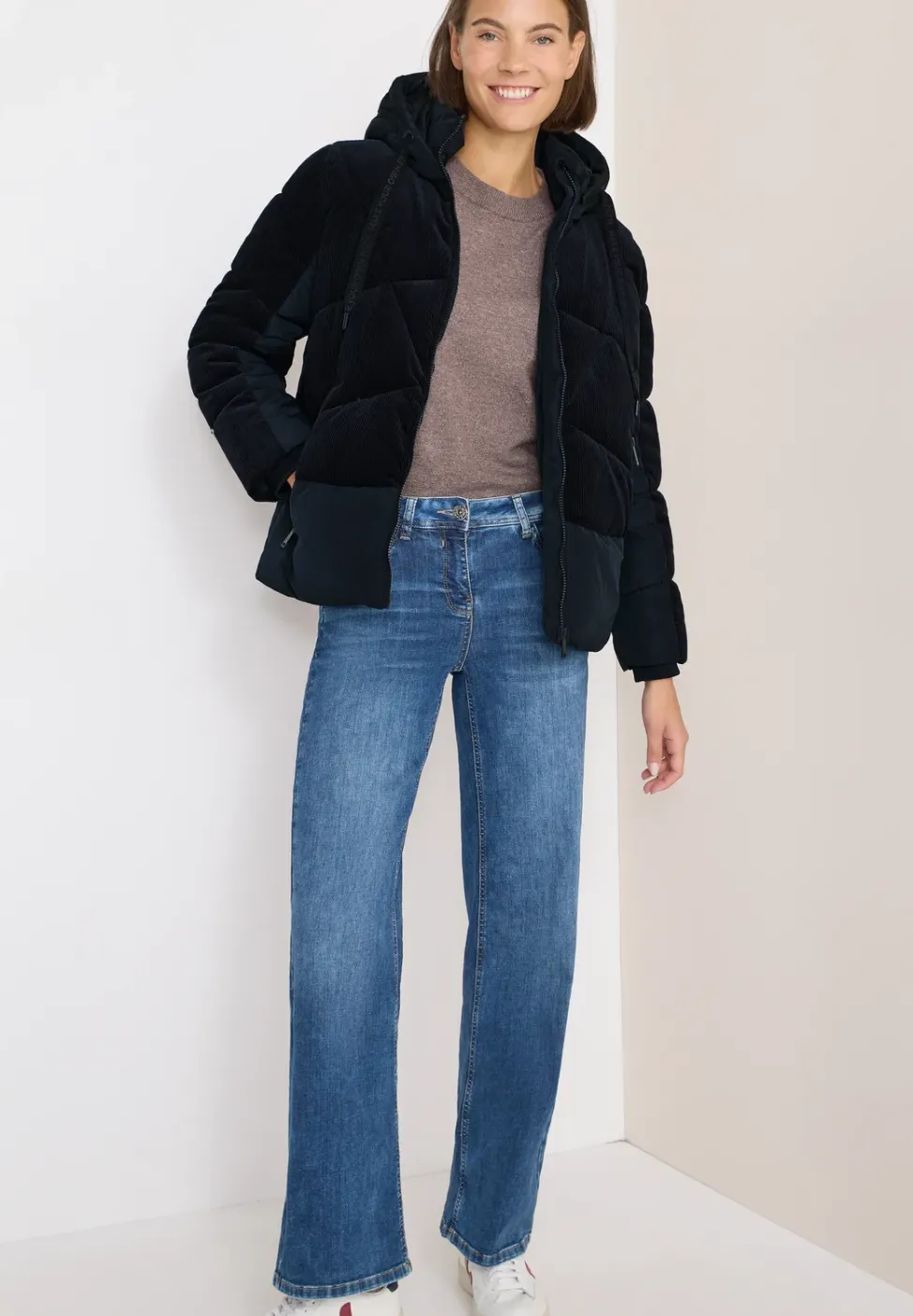 Veste bouffante avec mélange de velours côtelé
