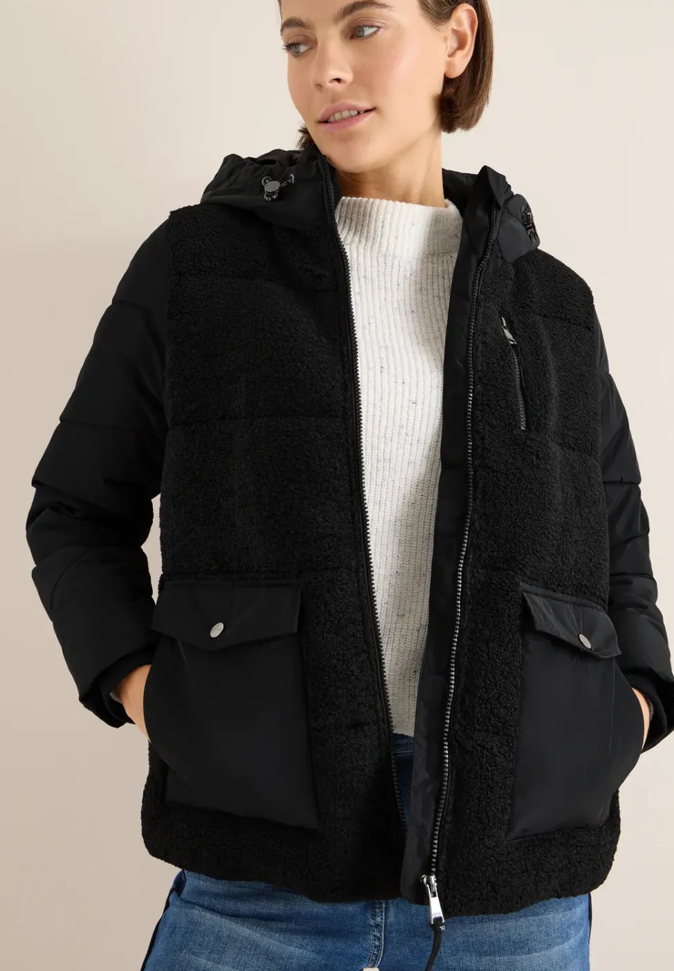Veste Teddy avec mélange de structures