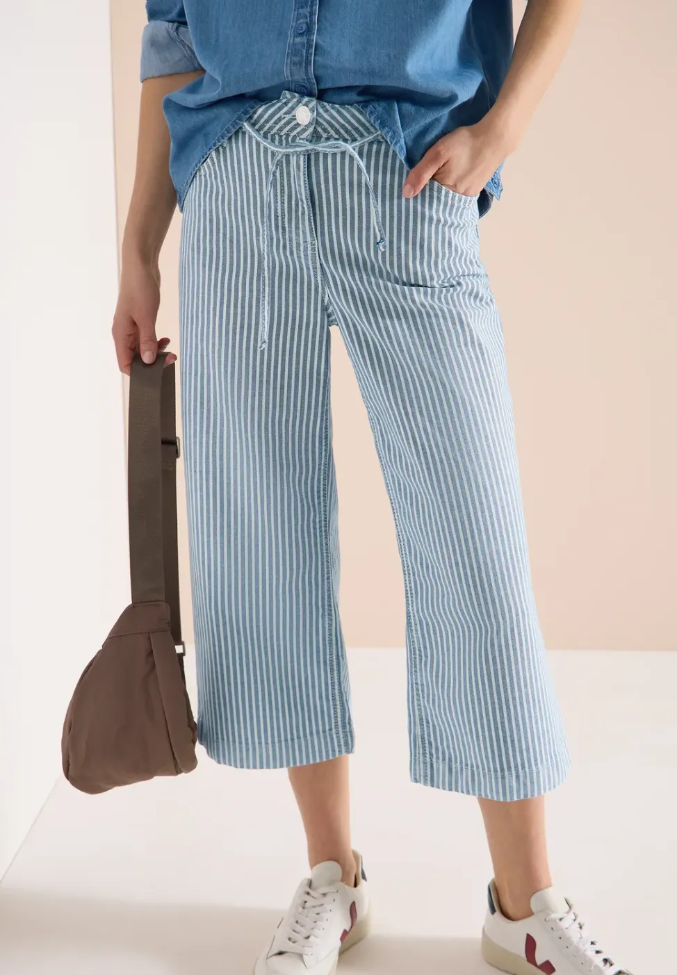 Wide Flared Leg Jeans à rayures