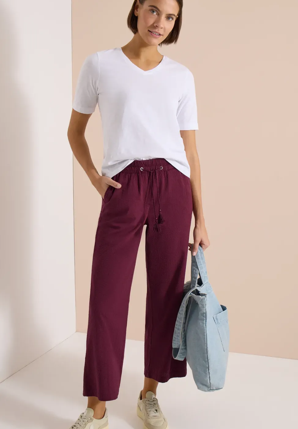 Wide Leg pantalon en qualité seersucker