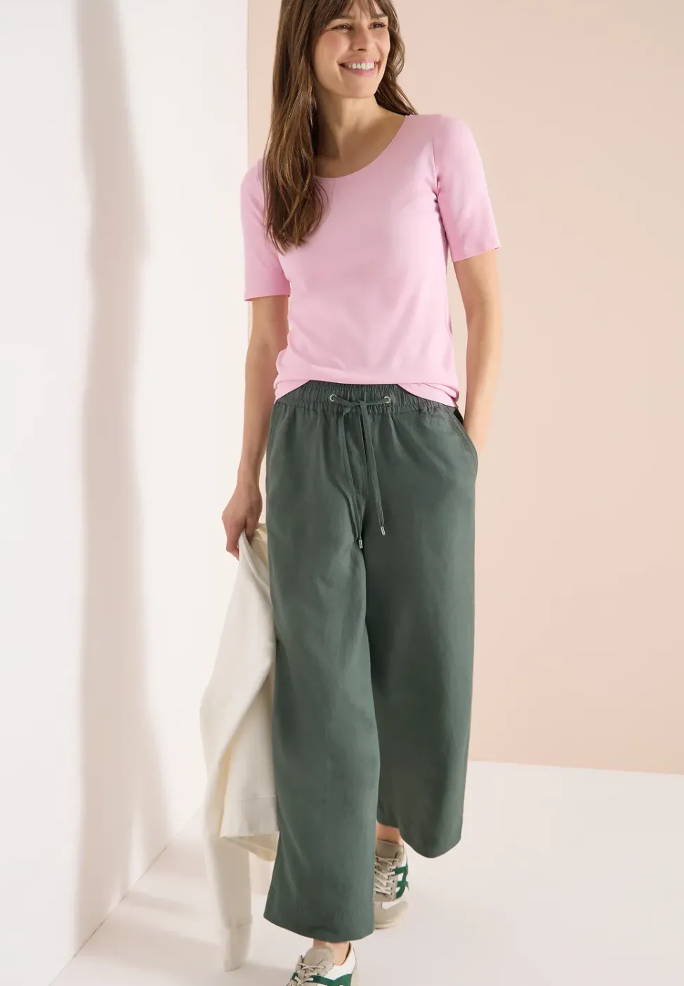 Wide Leg Pantalon Loose Fit en mélange de lin